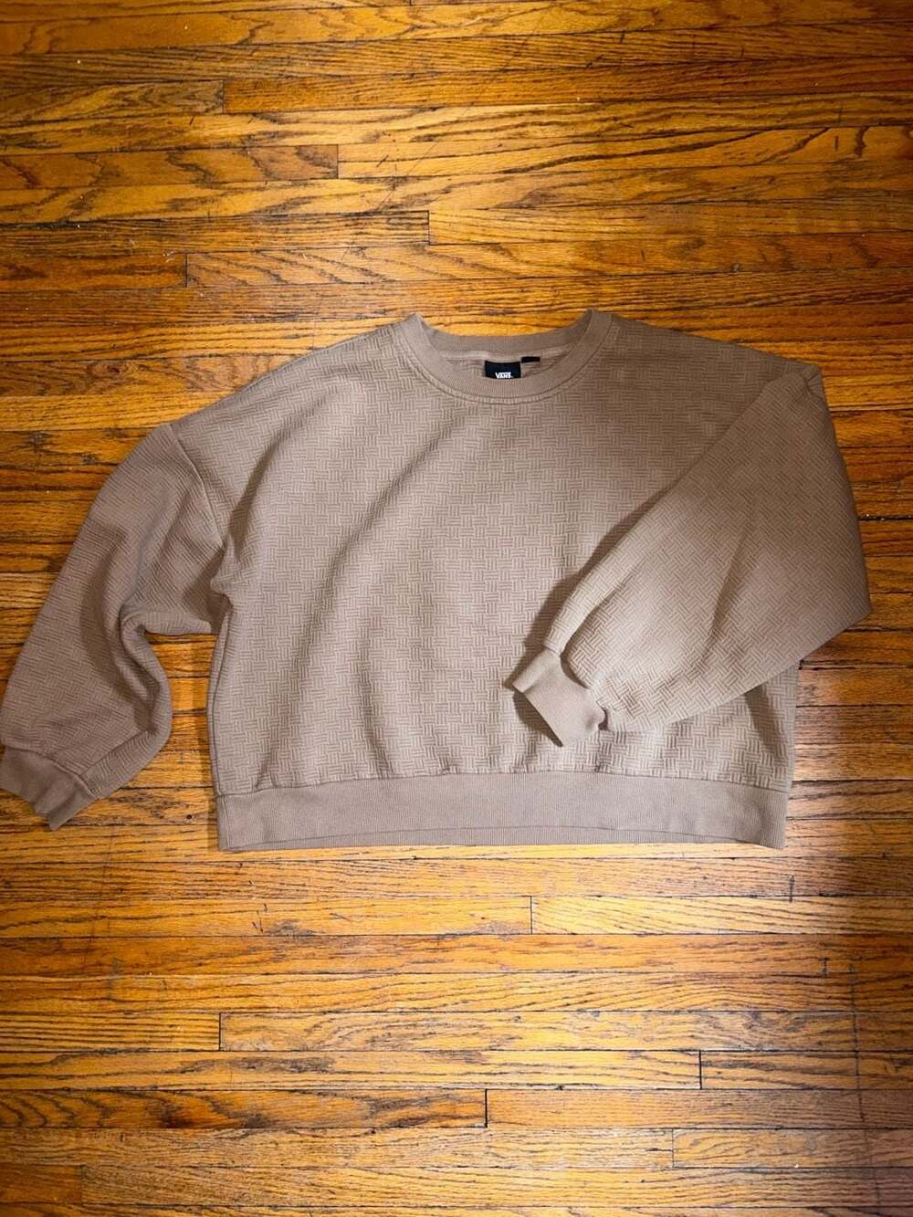 Vans Brown Textured Basketweave Crewneck Sweatshirt Size Large